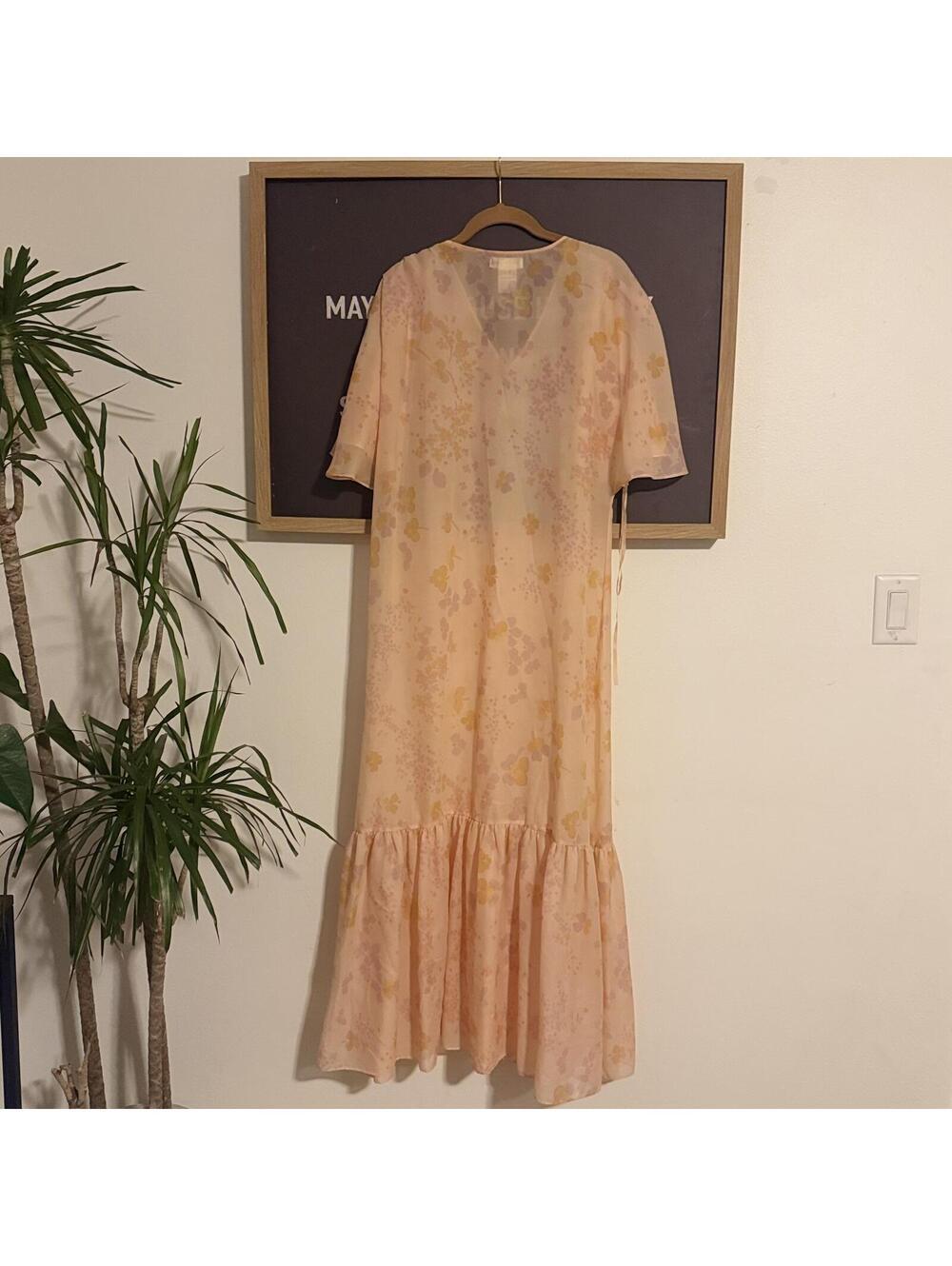 Peach Floral Sheer Maxi Dress Yves Saint Laurent Lingerie Boho Small - Picture 4 of 4